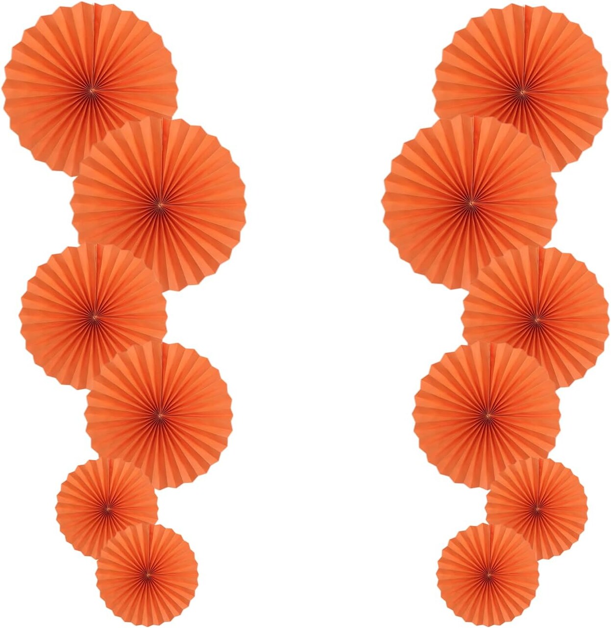 Orange Party Hanging Fans DIY Set - 12pcs Paper Fans with Pinwheels - DIY Paper Craft for Wedding, Birthday, Christmas Party Decoration